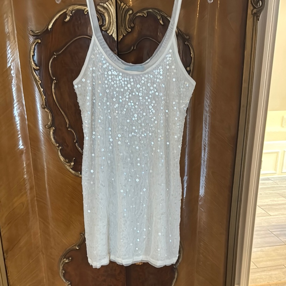 Alice + Olivia Ivory Mesh Sequin Dress